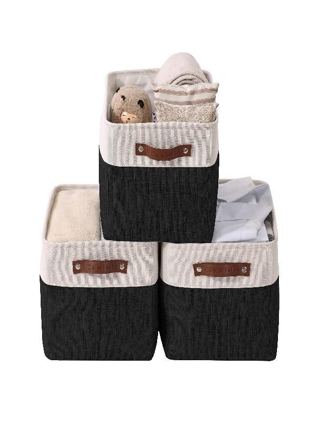 DECOMOMO Storage Bins | Black Baskets for Storage for Organizing Closet Shelf Nursery Toy | Decorative Large Linen Closet Organizers with Handles (Black and White, Large - 3 Pack)