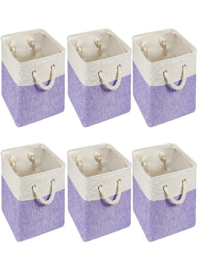 6 Pieces Cube Storage Bins Small Foldable Storage Cube Baskets with Sturdy Carry Handles Multipurpose Storage Cube Baskets Organizer Bin for Home, Office, Nursery (White, Purple, 11 x 11 Inch)