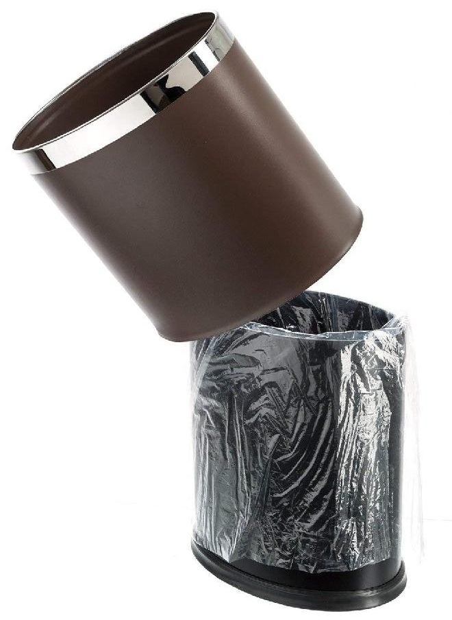 Brelso 'Invisi-Overlap' Metal Trash Can, Open Top Small Office Wastebasket, Oval Shape (Wood Look)