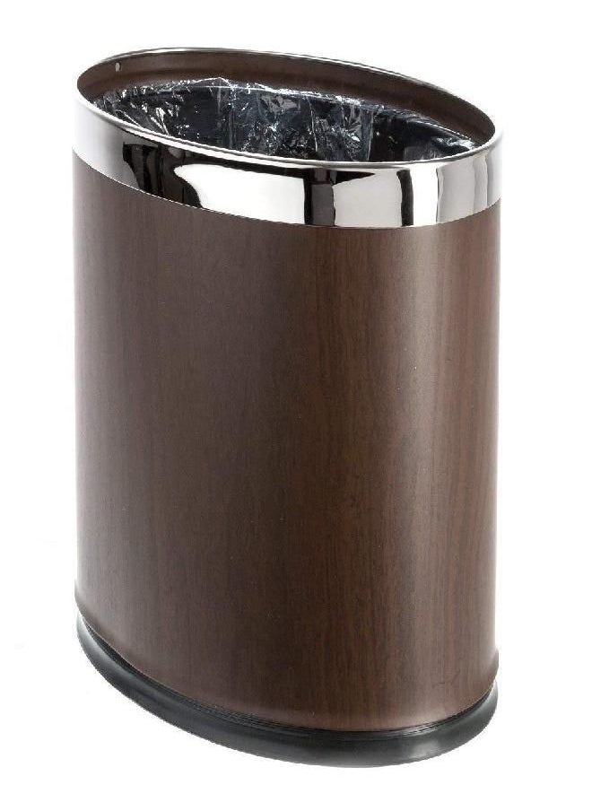 Brelso 'Invisi-Overlap' Metal Trash Can, Open Top Small Office Wastebasket, Oval Shape (Wood Look)