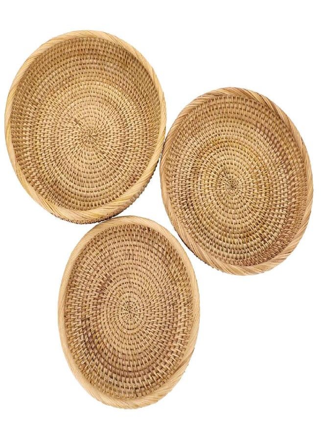 Hipiwe Set of 3 Key Basket Bowl for Entryway Woven Wicker Storage Basket Bowl Round Rattan Serving Basket Tray Fruit Snacks Candy Organizer Bowl for Keys Wallet Cell Phone Home Decor