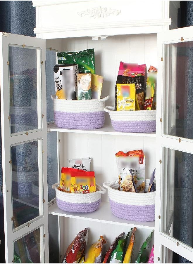 Sea Team 2-Pack Cotton Rope Baskets, 10 x 3 Inches Small Woven Storage Basket, Fabric Tray, Bowl, Round Open Dish for Fruits, Jewelry, Keys, Sewing Kits (Lavender & White)