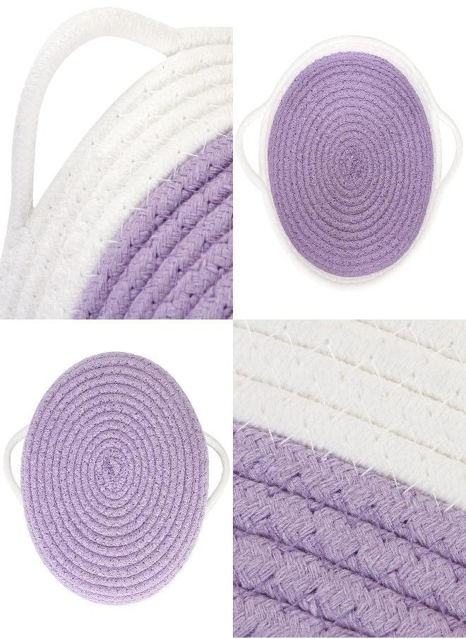 Sea Team 2-Pack Cotton Rope Baskets, 10 x 3 Inches Small Woven Storage Basket, Fabric Tray, Bowl, Round Open Dish for Fruits, Jewelry, Keys, Sewing Kits (Lavender & White)