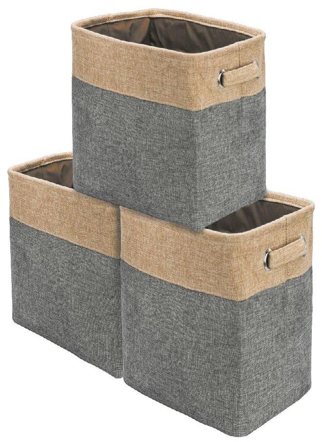 Sorbus Premium Fabric Storage Cubes 15 Inch- Big Sturdy Collapsible Storage Bins with Dual Handle- Foldable Baskets for Organizing- Decorative Cube Storage Bins for Home & Office Use- 3 Pack| Grey/Tan