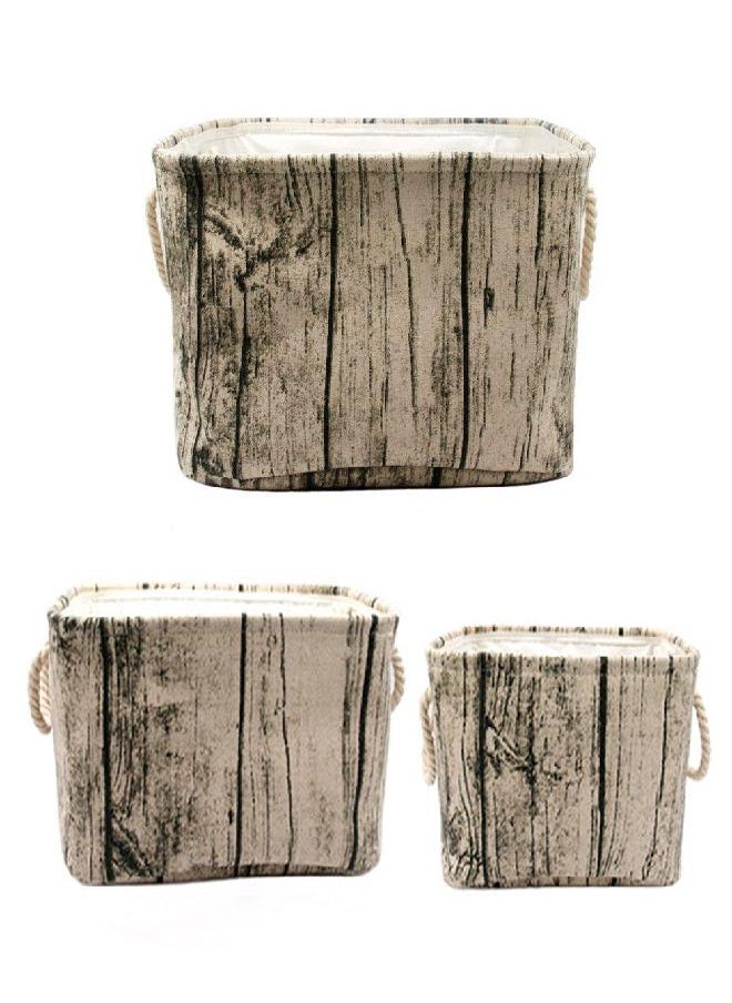 Jacone Stylish Tree Stump Design Rectangular Storage Baskets Durable Fabric Washable Storage Bins Organizers with Rope Handles, Decorative and Convenient for Kids Rooms - Set of 3