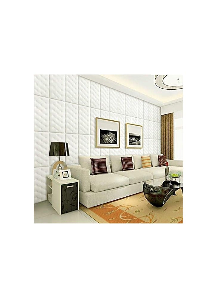 FLETIX 3D Self Adhesive Foam White Wallpaper Panels for Walls Living Room Bedroom Kitchen Self Adhesive Soft Cushion Pe Foam 3D Wallpaper (35 X 70cm, Appx. 2.7Sq Feet)(Colour White)