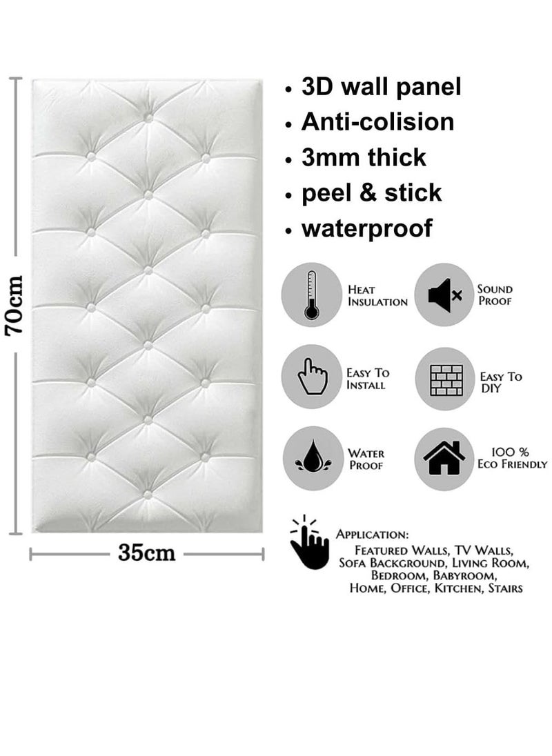 FLETIX 3D Self Adhesive Foam White Wallpaper Panels for Walls Living Room Bedroom Kitchen Self Adhesive Soft Cushion Pe Foam 3D Wallpaper (35 X 70cm, Appx. 2.7Sq Feet)(Colour White)