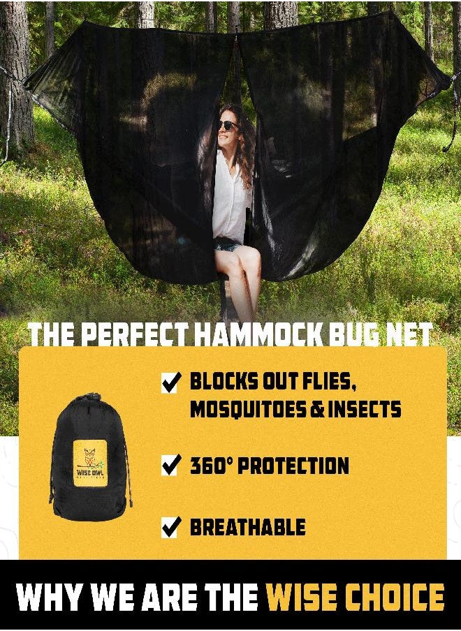 Wise Owl Outfitters Hammock Bug Net - The SnugNet Mosquito Net for Hammocks - Premium Quality, Waterproof, Mesh Hammock Netting w/Double-Sided Zipper - Essential Camping Gear, Black