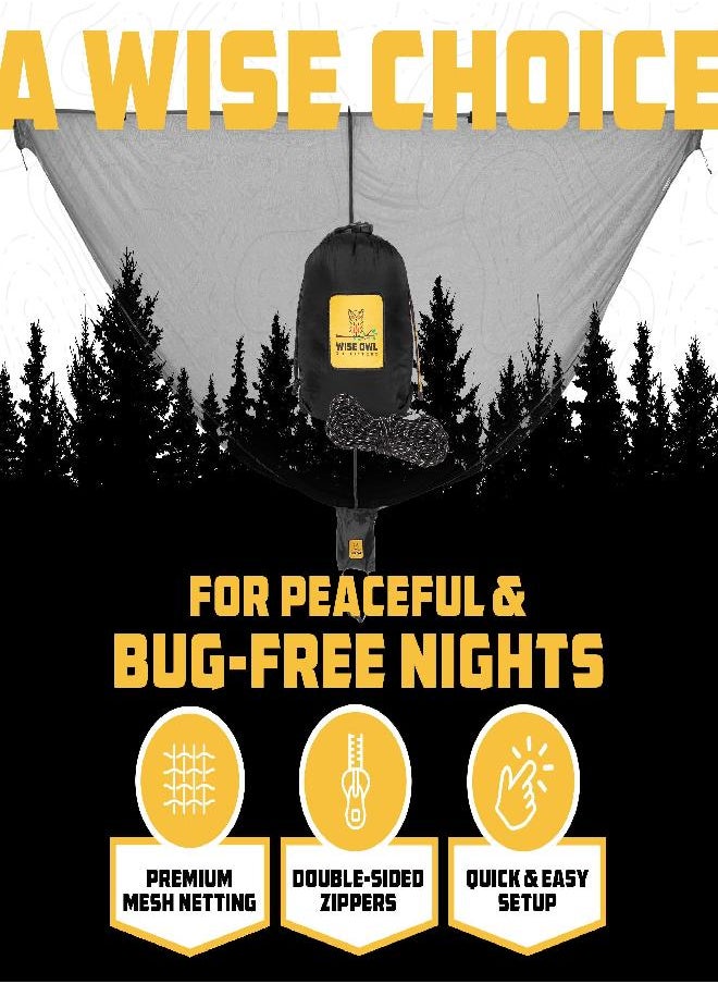 Wise Owl Outfitters Hammock Bug Net - The SnugNet Mosquito Net for Hammocks - Premium Quality, Waterproof, Mesh Hammock Netting w/Double-Sided Zipper - Essential Camping Gear, Black