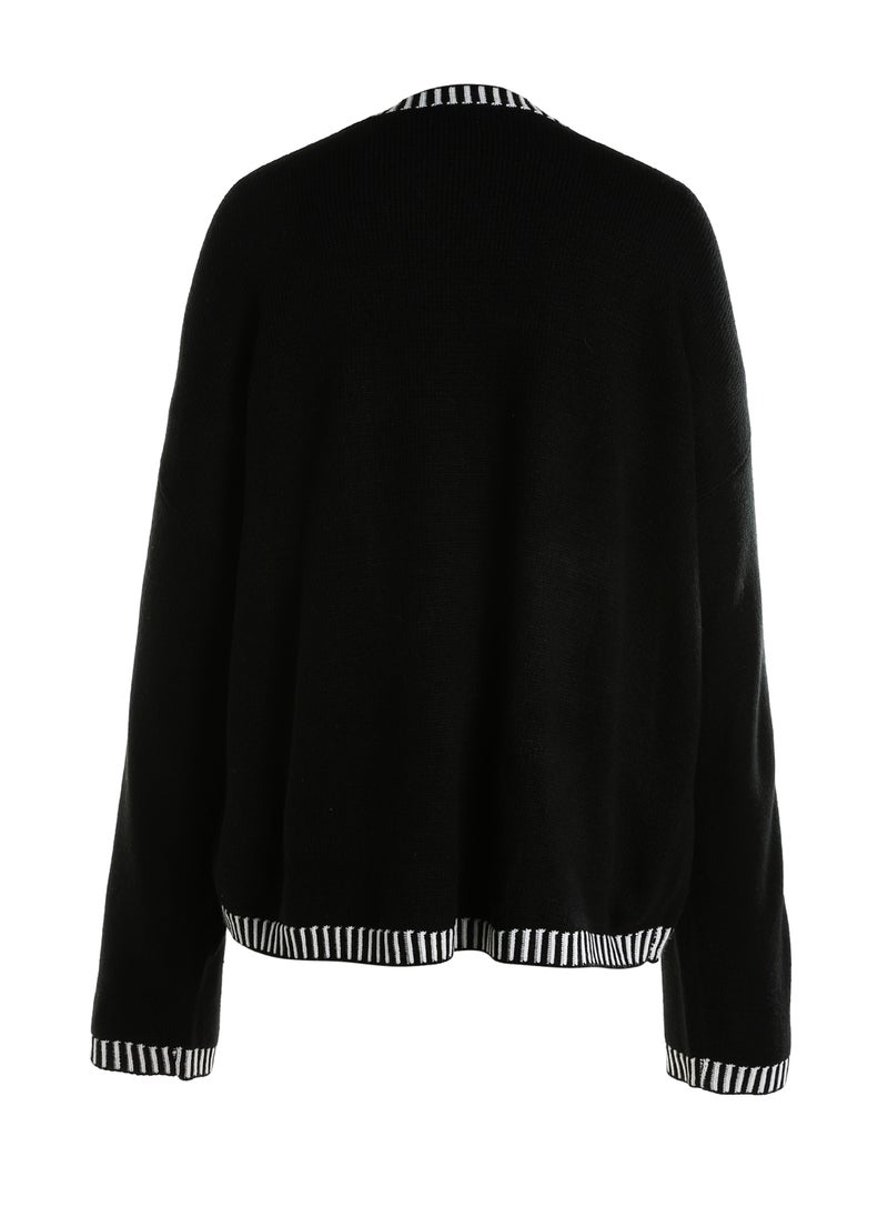 Contrast Stitch Detail Knit Sweater Jumper in Monochrome