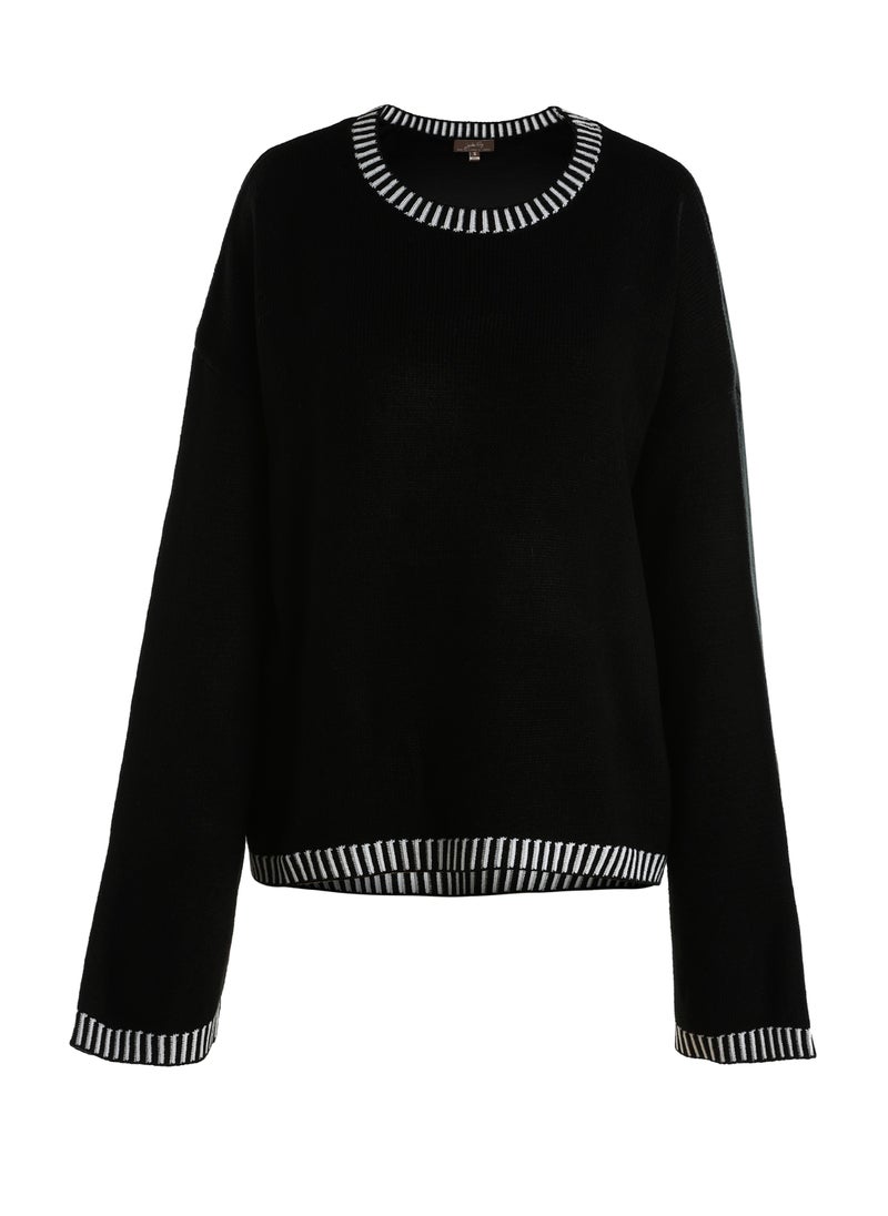 Contrast Stitch Detail Knit Sweater Jumper in Monochrome