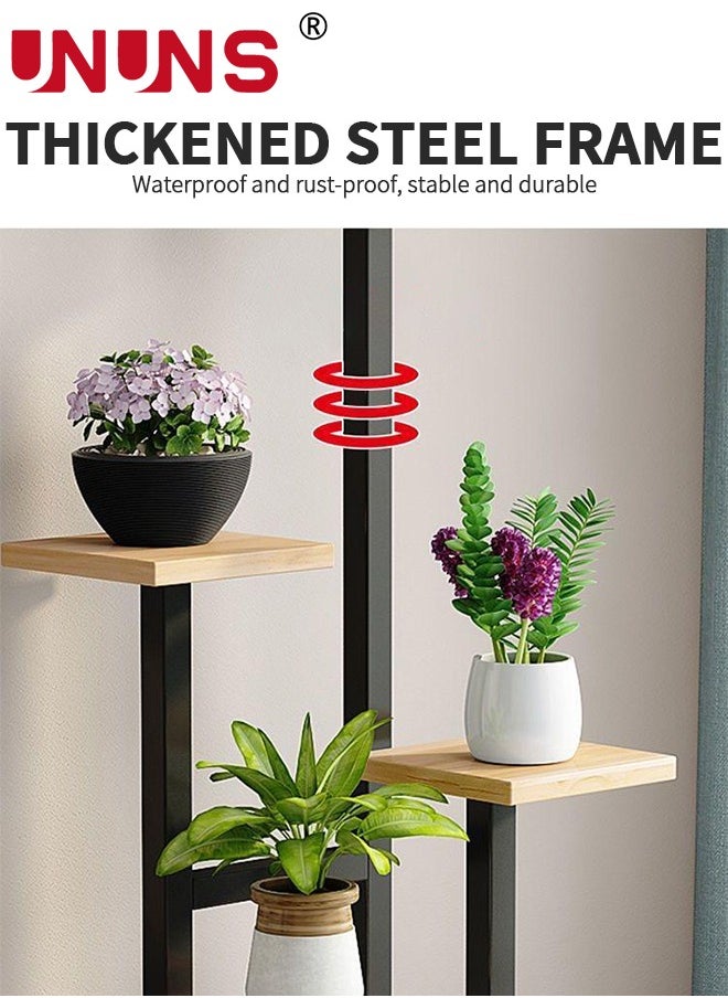 5 Tier Plant Stand With 4 Wheels,Metal Wood Tall Plant Stands For Indoor Plants Multiple,Corner Tiered Flower Plants Shelf Stand For Living Room Bedroom