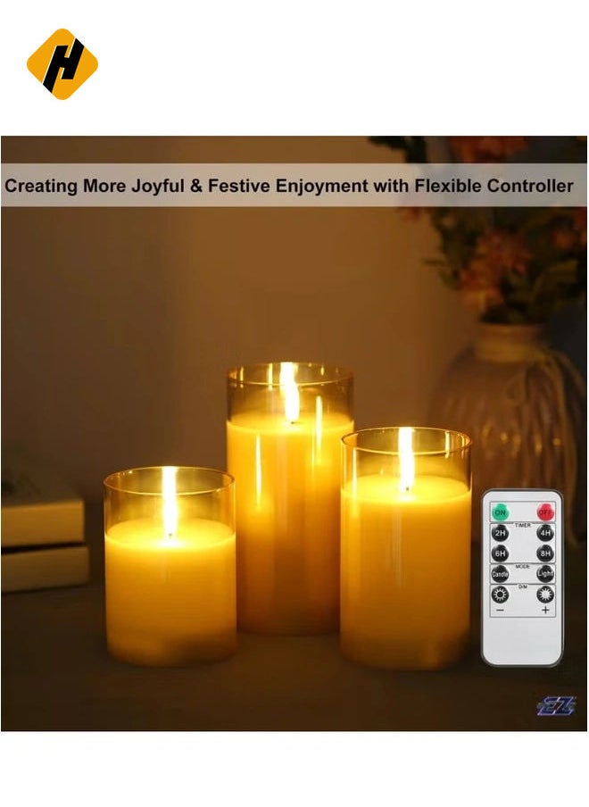 3PCS Flickering Flameless Candle Lights Kit – Dynamic & Constant Bright Lighting, 50% & 100% Dimmable, 4 Timer Settings, Battery Operated (2x AA), Indoor Use