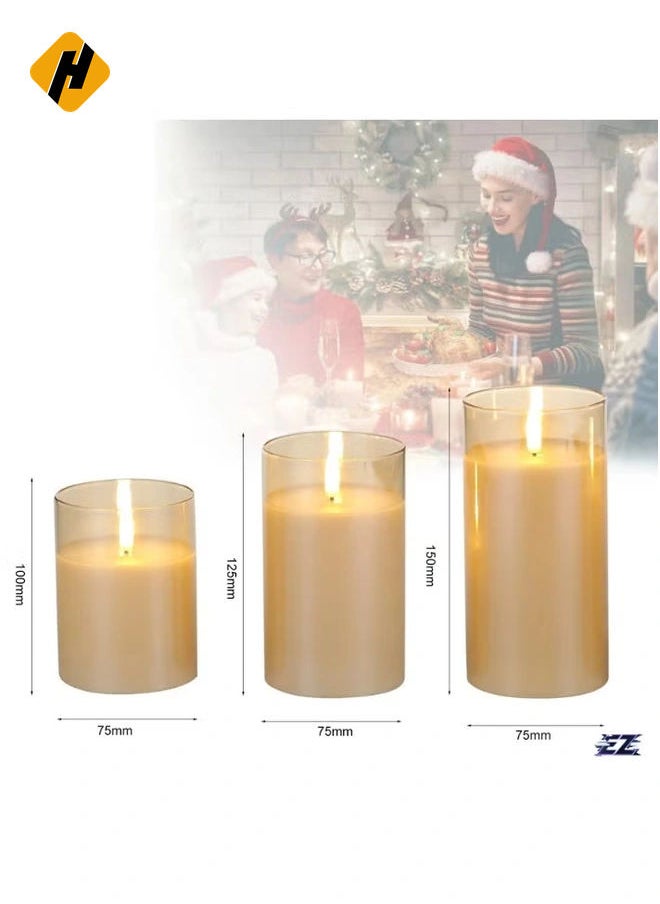 3PCS Flickering Flameless Candle Lights Kit – Dynamic & Constant Bright Lighting, 50% & 100% Dimmable, 4 Timer Settings, Battery Operated (2x AA), Indoor Use