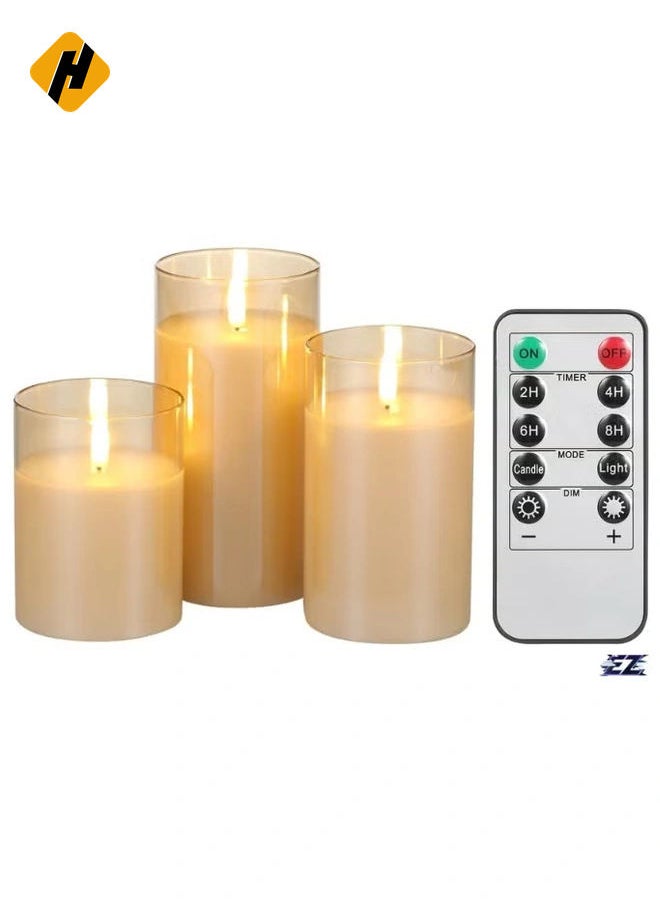 3PCS Flickering Flameless Candle Lights Kit – Dynamic & Constant Bright Lighting, 50% & 100% Dimmable, 4 Timer Settings, Battery Operated (2x AA), Indoor Use