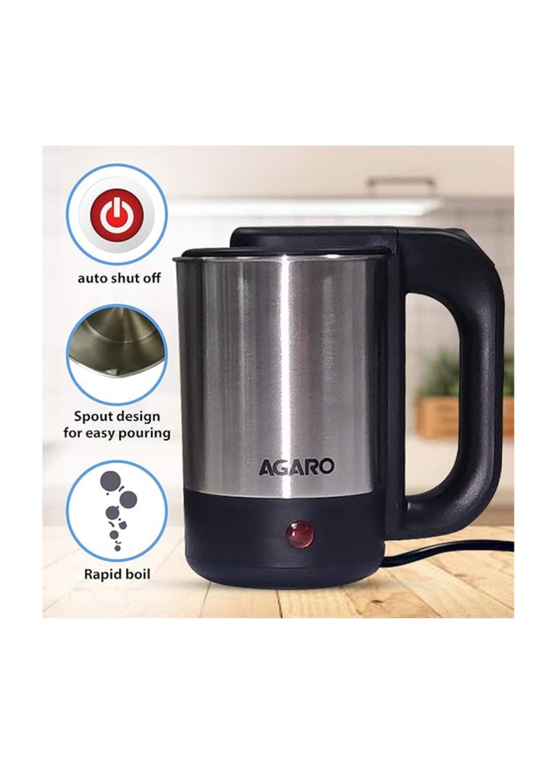 AGARO Stainless Steel Optima Electric Kettle-0.5L,Silver,1000 Watts,0.5 Liter