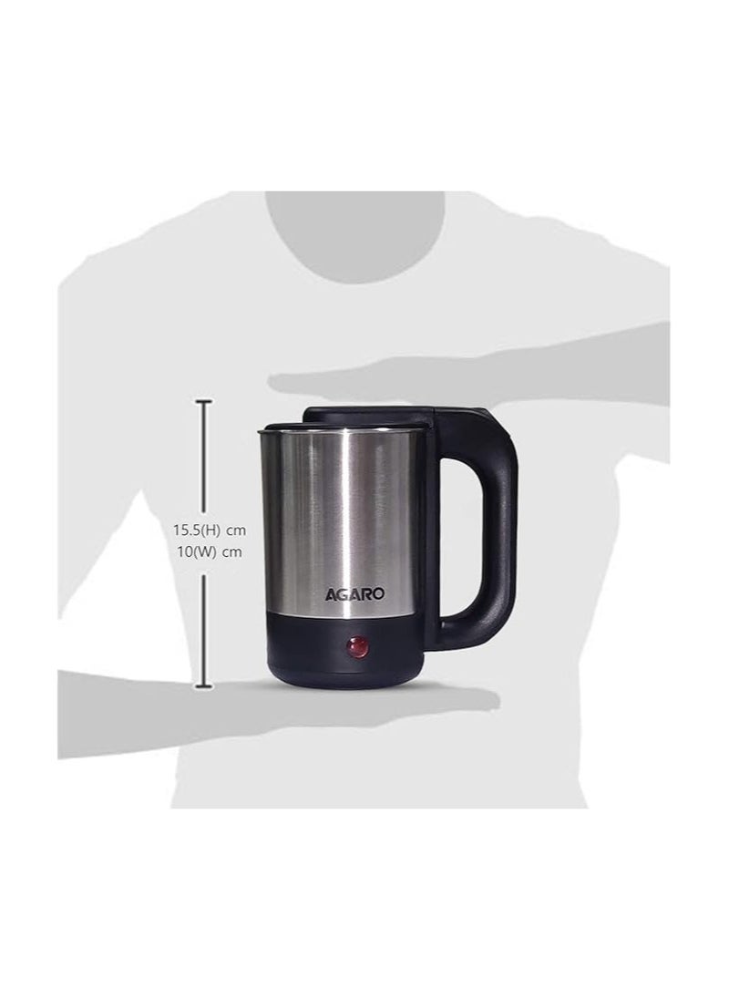 AGARO Stainless Steel Optima Electric Kettle-0.5L,Silver,1000 Watts,0.5 Liter