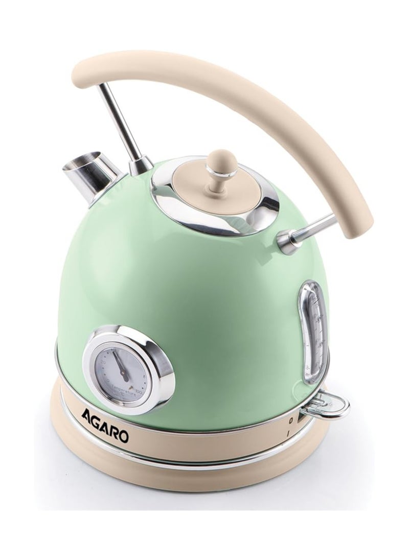 AGARO Regency Vintage Kettle 1.8L with Temperature Gauge, Hot Water Boiler & Tea Heater with Curved Handle, Visible Water Level Line, Led Light, Auto Shut-Off & Boil-Dry Protection, Green