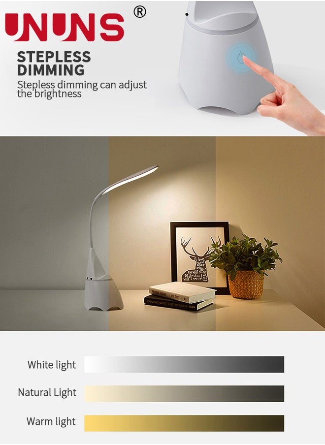 Desk Lamp Table Light With Wireless Speaker And Phone Stand Desk Organizer,3 Color Modes Dimmable Reading Lamp,Flexible Gooseneck Table Lamp,Perfect For Home Office,White