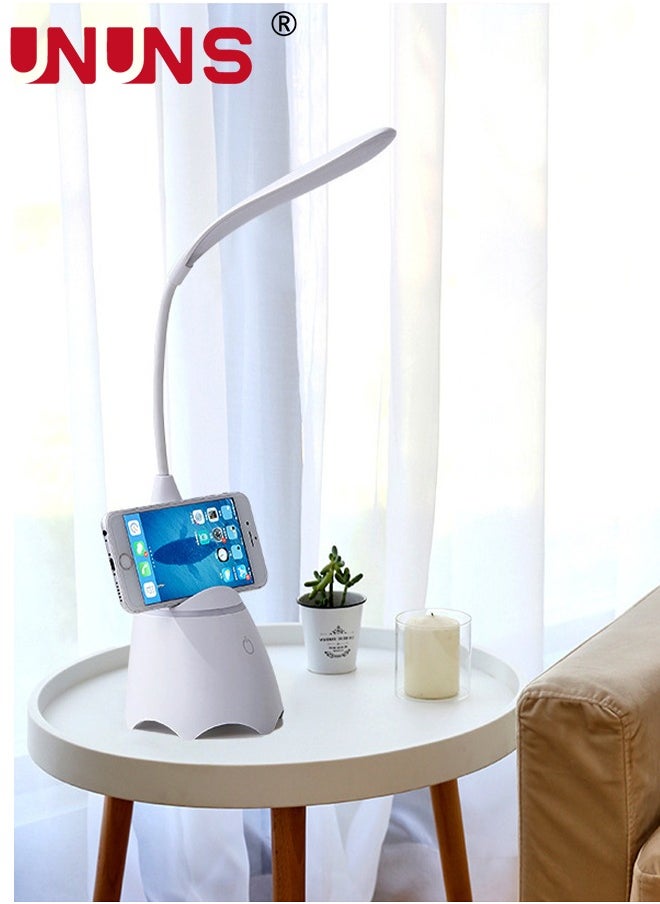 Desk Lamp Table Light With Wireless Speaker And Phone Stand Desk Organizer,3 Color Modes Dimmable Reading Lamp,Flexible Gooseneck Table Lamp,Perfect For Home Office,White