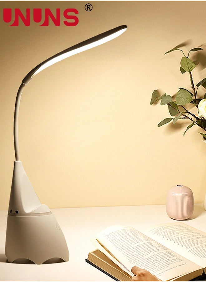 Desk Lamp Table Light With Wireless Speaker And Phone Stand Desk Organizer,3 Color Modes Dimmable Reading Lamp,Flexible Gooseneck Table Lamp,Perfect For Home Office,White