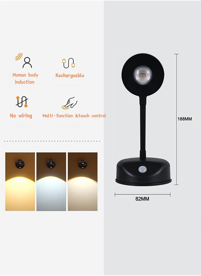 Motion Sensor Rechargeable LED Picture Light Dimmable 360 Degree Rotation Stick on Wall Sconce for Paintings Battery Operated