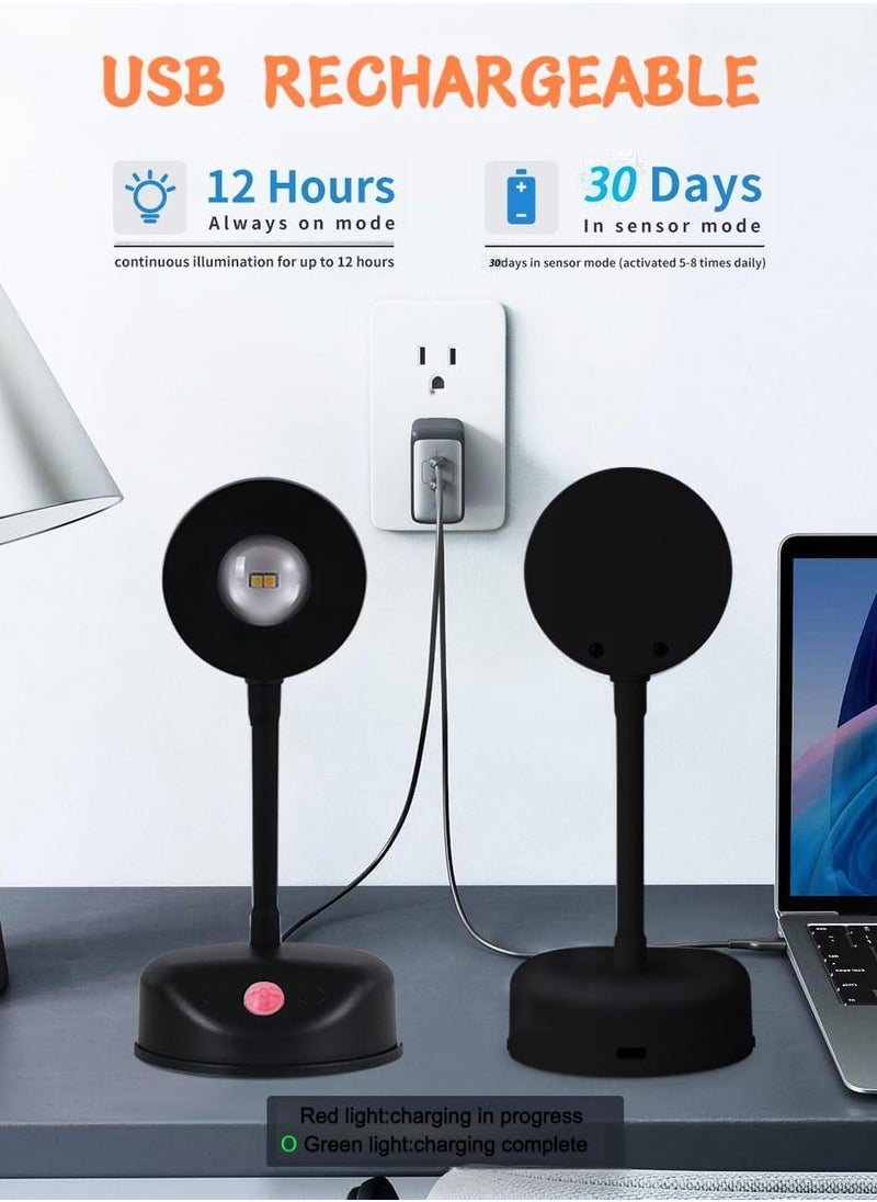 Motion Sensor Rechargeable LED Picture Light Dimmable 360 Degree Rotation Stick on Wall Sconce for Paintings Battery Operated