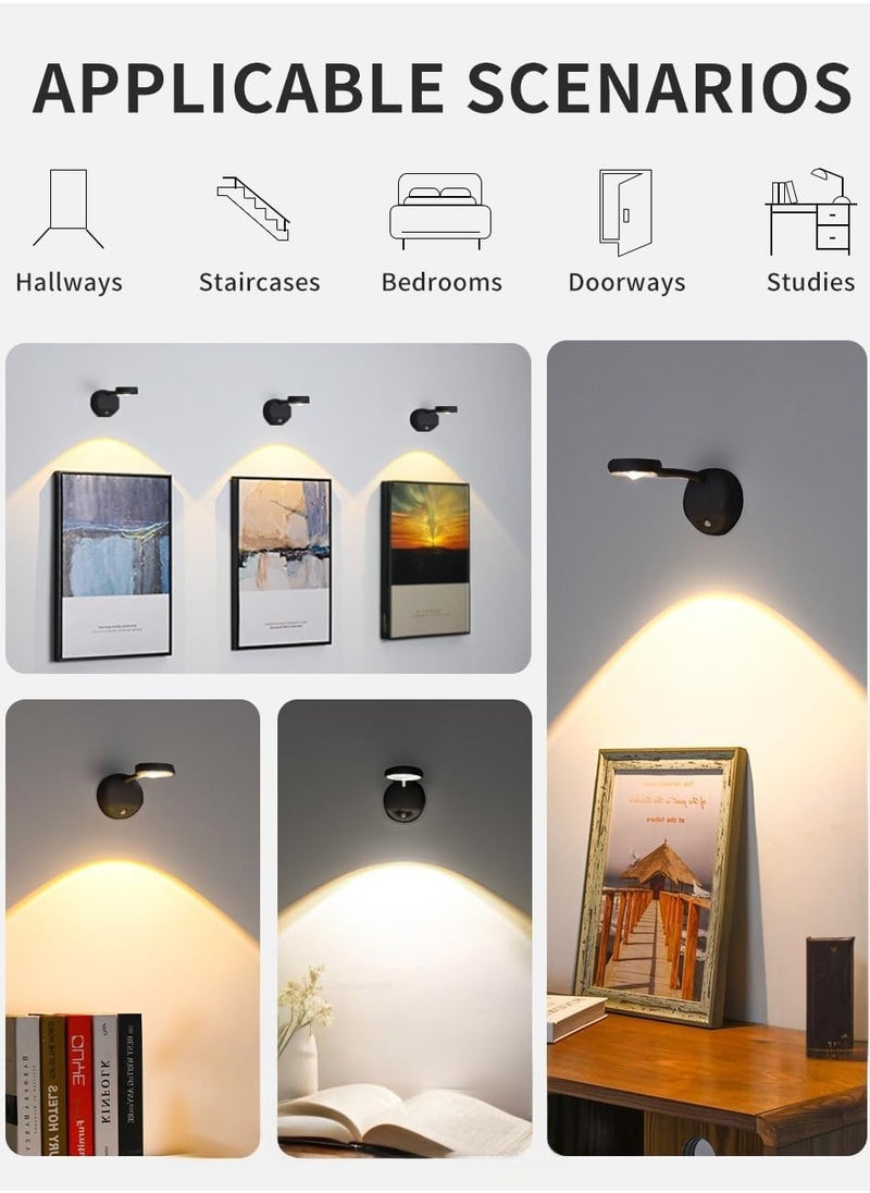 Motion Sensor Rechargeable LED Picture Light Dimmable 360 Degree Rotation Stick on Wall Sconce for Paintings Battery Operated