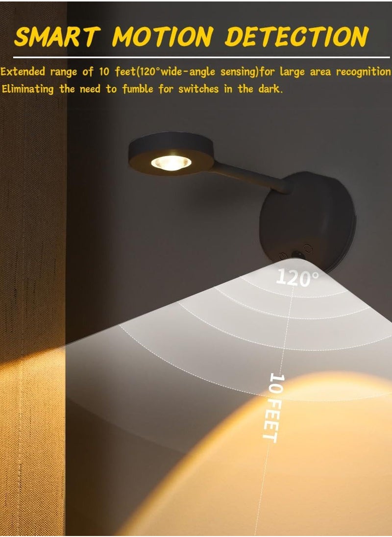 Motion Sensor Rechargeable LED Picture Light Dimmable 360 Degree Rotation Stick on Wall Sconce for Paintings Battery Operated