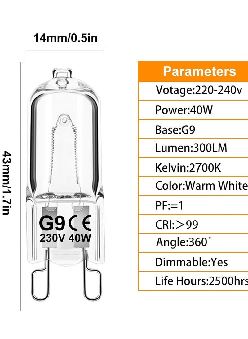G9 Halogen Light Bulbs, G9 40W Halogen Bulbs, 2700K Warm White G9 230V Dimmable Capsule Bulbs, Non-Flicker,12 Pack
