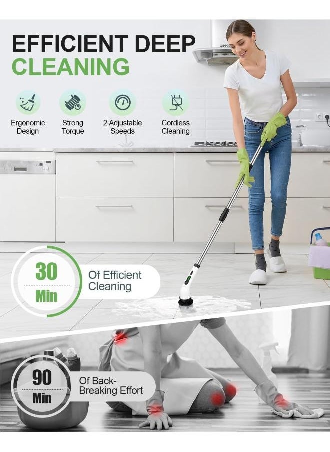 Electric Spin Scrubber, Cordless Cleaning Brush, Shower Cleaning Brush with 8 Replaceable Brush Heads, Tub and Floor Tile 360 Power Scrubber Dual Speed with Adjustable & Detachable Handle