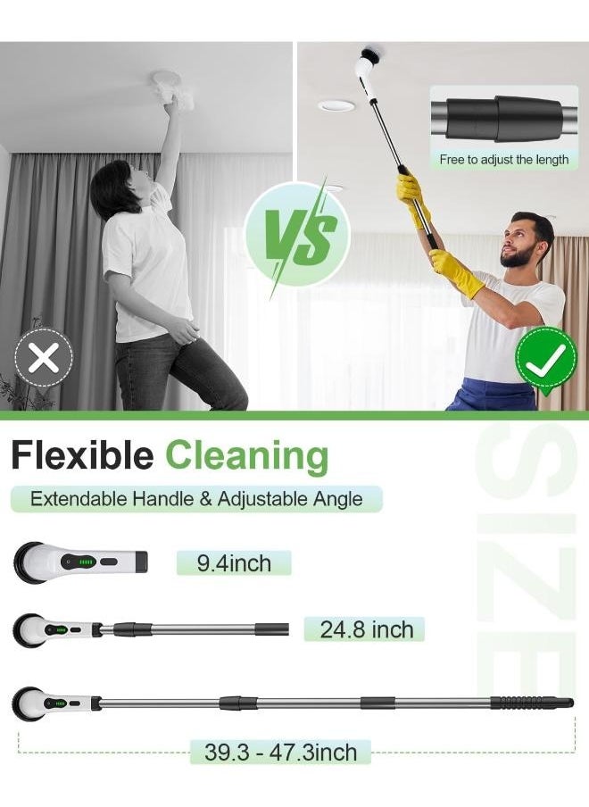 Electric Spin Scrubber, Cordless Cleaning Brush, Shower Cleaning Brush with 8 Replaceable Brush Heads, Tub and Floor Tile 360 Power Scrubber Dual Speed with Adjustable & Detachable Handle