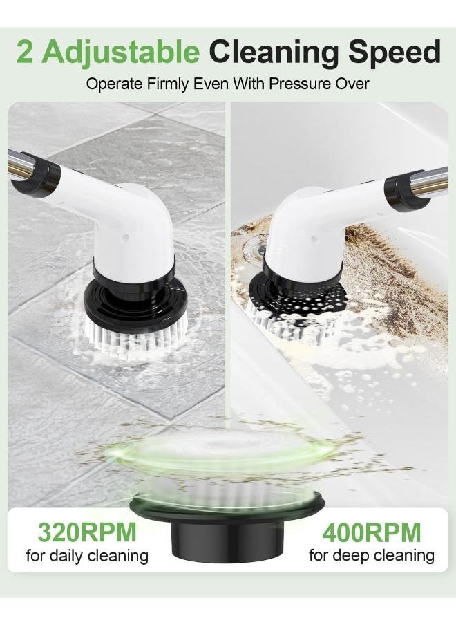 Electric Spin Scrubber, Cordless Cleaning Brush, Shower Cleaning Brush with 8 Replaceable Brush Heads, Tub and Floor Tile 360 Power Scrubber Dual Speed with Adjustable & Detachable Handle