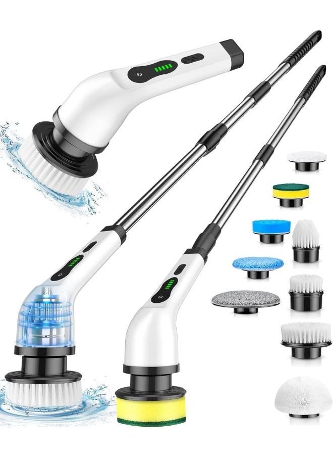 Electric Spin Scrubber, Cordless Cleaning Brush, Shower Cleaning Brush with 8 Replaceable Brush Heads, Tub and Floor Tile 360 Power Scrubber Dual Speed with Adjustable & Detachable Handle