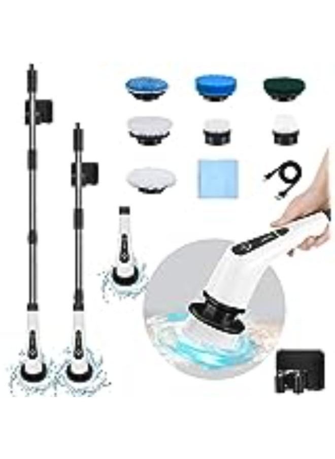 Electric Spin Scrubber, Cordless Cleaning Brush, Shower Cleaning Brush with 8 Replaceable Brush Heads, Tub and Floor Tile 360 Power Scrubber Dual Speed with Adjustable & Detachable Handle