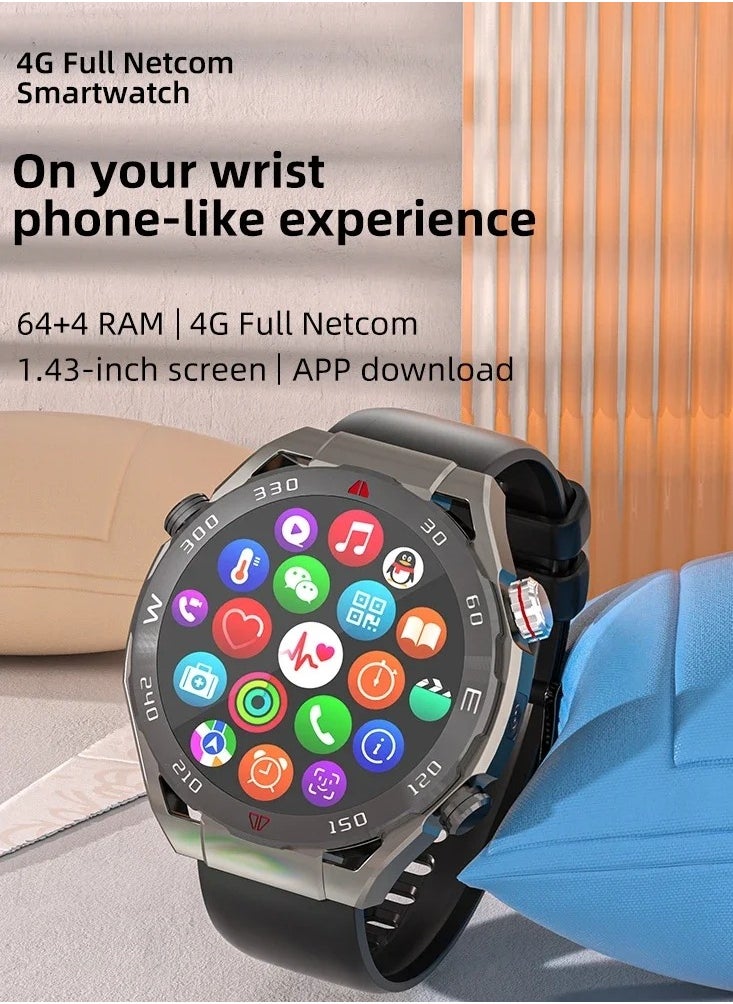 Full Netcom 4G 5G Android Smartwatch 4GB RAM 64GB Storage Domestic Version Black