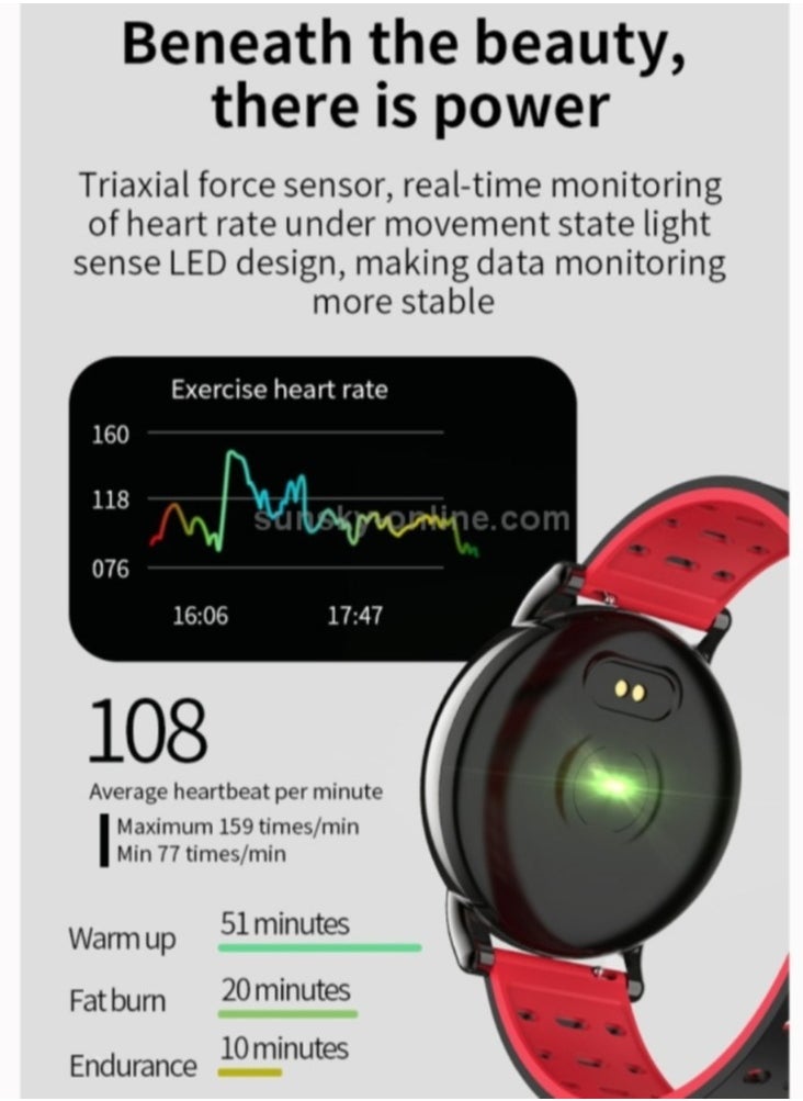 Smartwatch with 1.08 Inch Color IPS Display IP67 Waterproof Design Supports Message Reminder Heart Rate Monitoring Blood Oxygen Level Blood Pressure Monitoring and Sleep Tracking