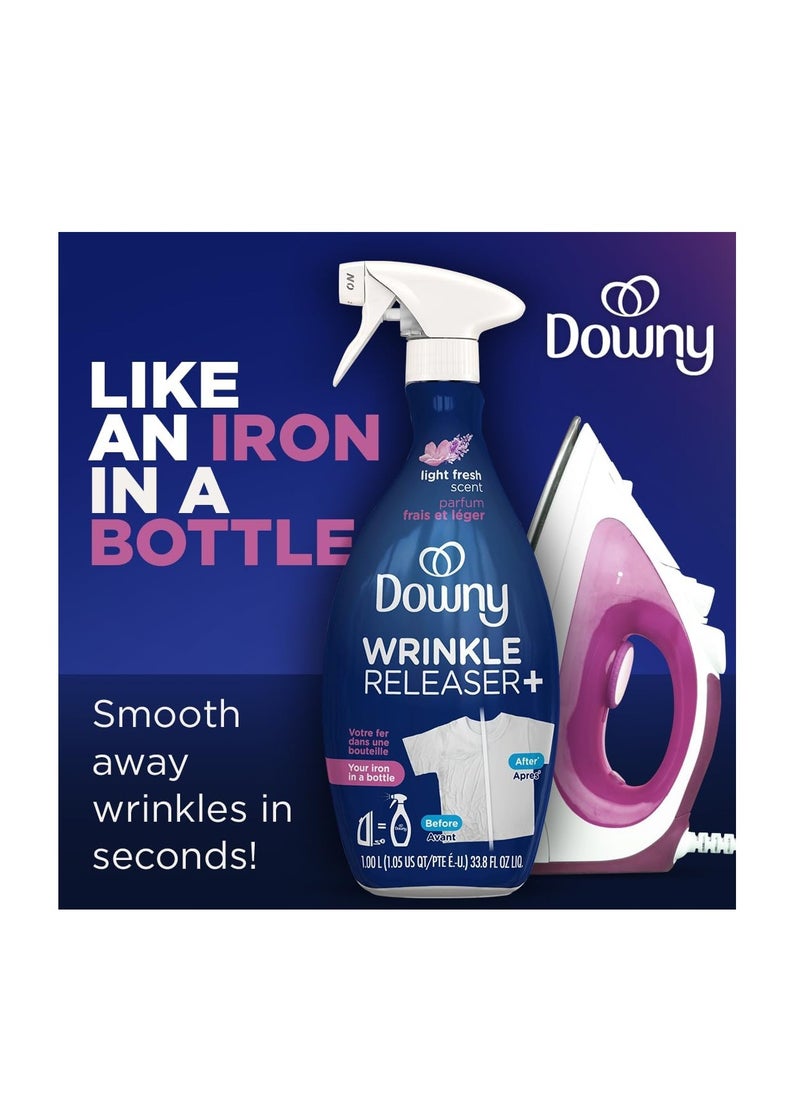 Downy Wrinkle Releaser Spray, Travel Size Spray + 16.9 Fl Oz Pack of 2, All In One Formula, Removes Wrinkles, Static and Odors, Light Fresh Scent