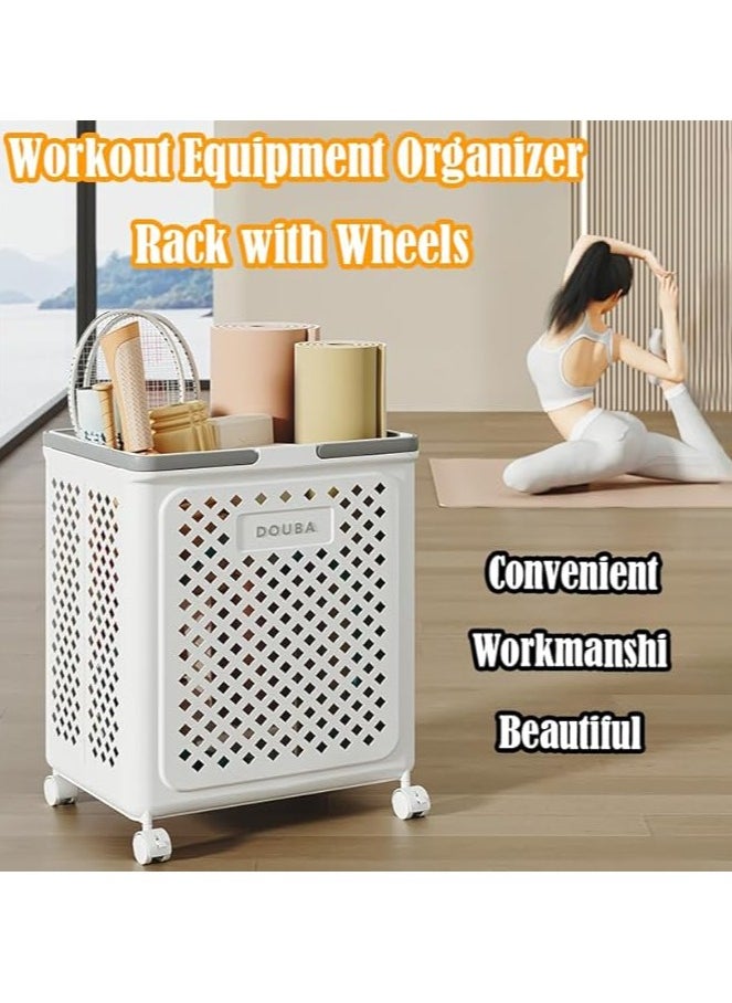 Plastic Laundry Basket with Handles and Wheels, Foldable Rolling Large Plastic Storage Basket, White, Mesh Storage Basket (White) L Size Without Wheels Length 10.6 * Width 13.9 * Height 17.7)