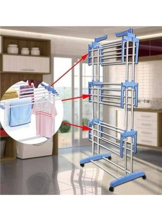 3-Layers  Clothes Drying Stand Silver/Blue 170x126x64cm