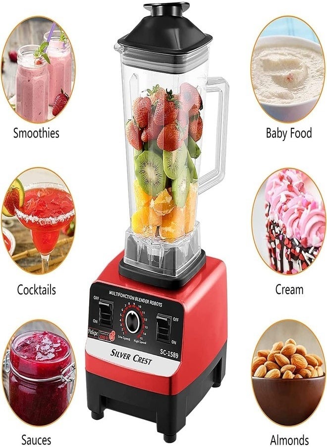 High Speed Countertop Blender With Pure Copper Motor, 6 Sharp Stainless Steel Blades 2.5L Red