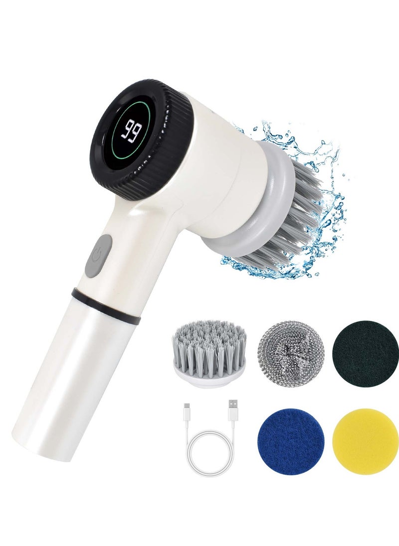 Electric Cleaning Brush, Spin Scrubber Cleaning Brush for Household with 5 Replaceable Brush Heads, 3 Speeds for Deep Cleaning for Tiles Bathroom Kitchen Grille Glass Sink