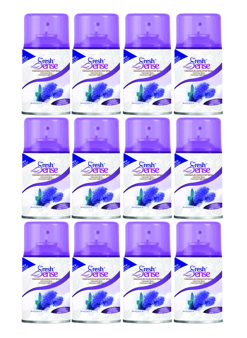 LAVENDER Refill - PACK of 12 x 260ml - Automatic Spray Auto Spray Air Freshener for Home Bathroom Toilet Office Neutralizes Bad Odors FRESH SENSE