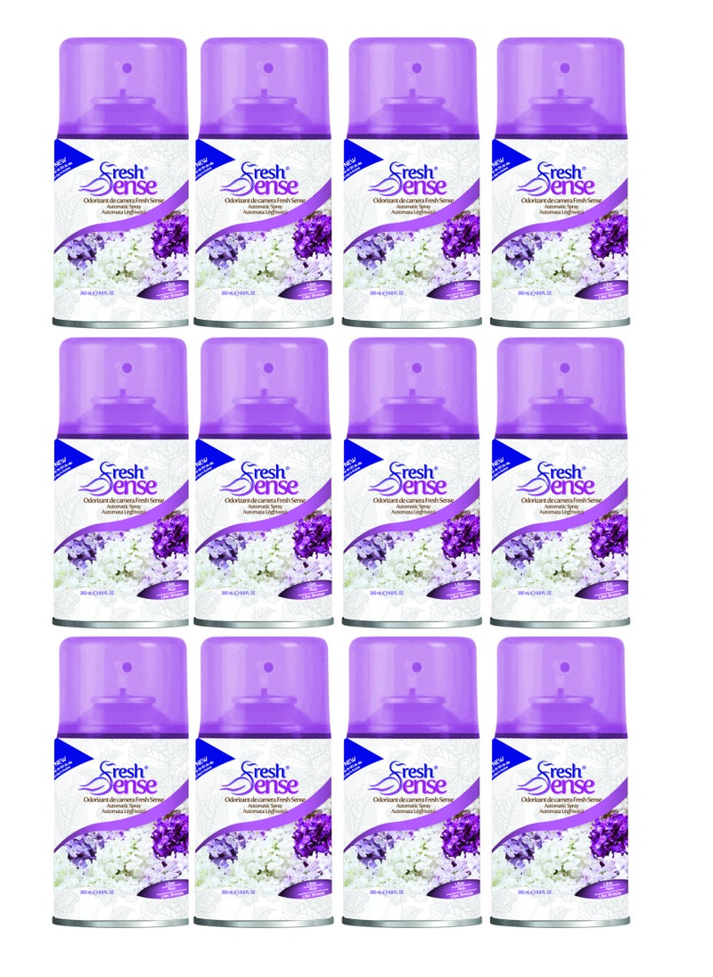 LILAC Refill - PACK of 12 x 260ml - Automatic Spray Auto Spray Air Freshener for Home Bathroom Toilet Office Neutralizes Bad Odors FRESH SENSE