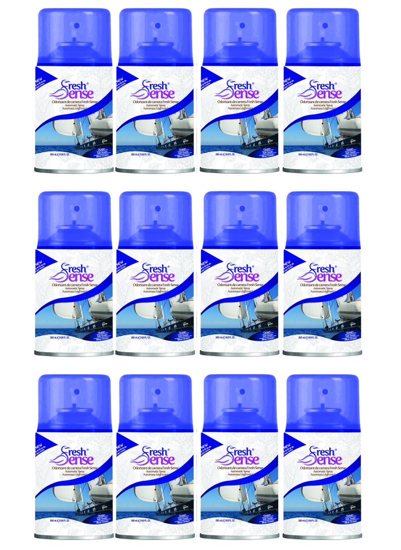 BLUE OCEAN Refill - PACK of 12 x 260ml - Automatic Spray Auto Spray Air Freshener for Home Bathroom Toilet Office Neutralizes Bad Odors FRESH SENSE