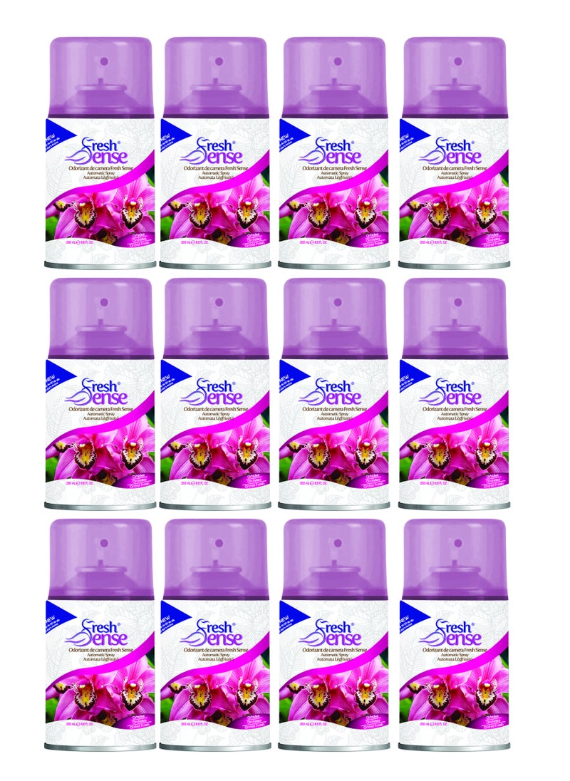 ORCHID Refill - PACK of 12 x 260ml - Automatic Spray Auto Spray Air Freshener for Home Bathroom Toilet Office Neutralizes Bad Odors FRESH SENSE