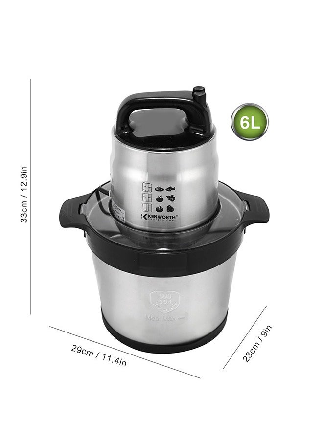 6L Stainless Steel Multifunctional Dual Speed Regulation Double Layer Four Blade Knife Cooking Machine, Household Meat Grinder, Meat Shredder, and Dumpling Filling Grinder