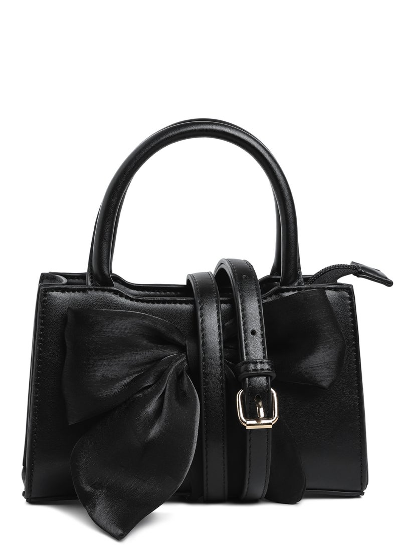 Big Bow Detail Mini Handbag in Black