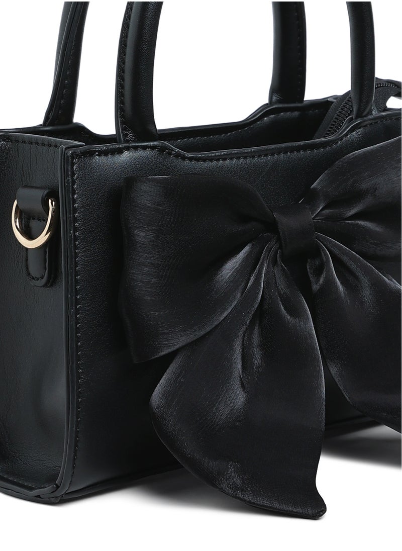 Big Bow Detail Mini Handbag in Black