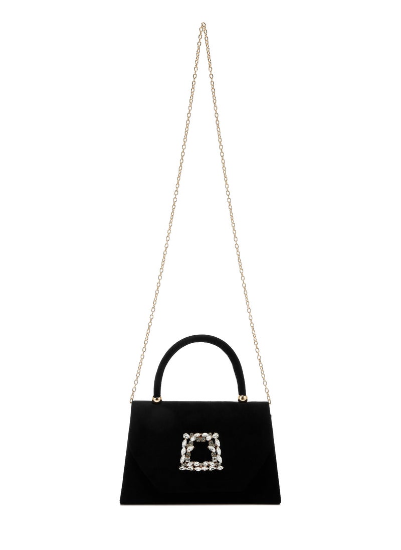 Mini Top Handle Brooch Bag in Black